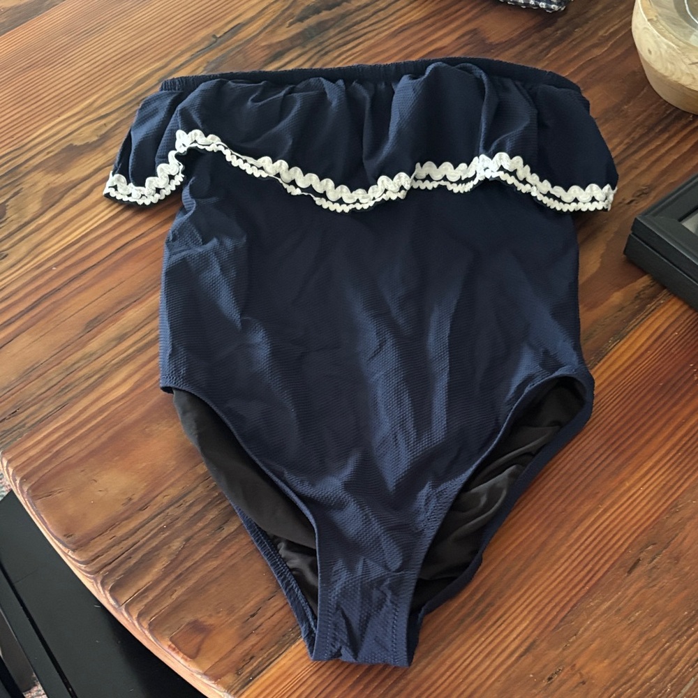 J. Crew Navy One-Piece Swim with White Trim